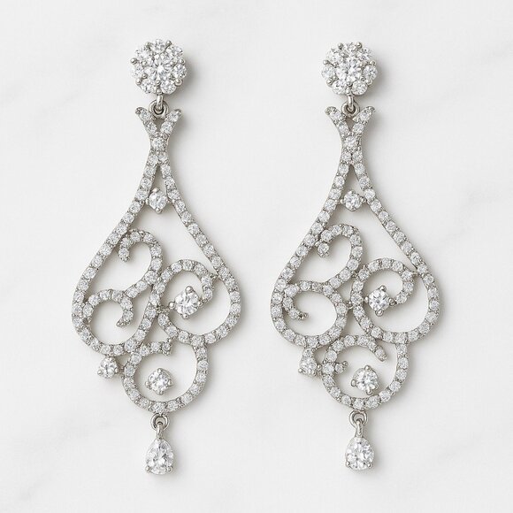 Vtg Eisenberg Ice Sparkling Filigree Rhinestone Statement Dangle Earrings NOS - Picture 2 of 5